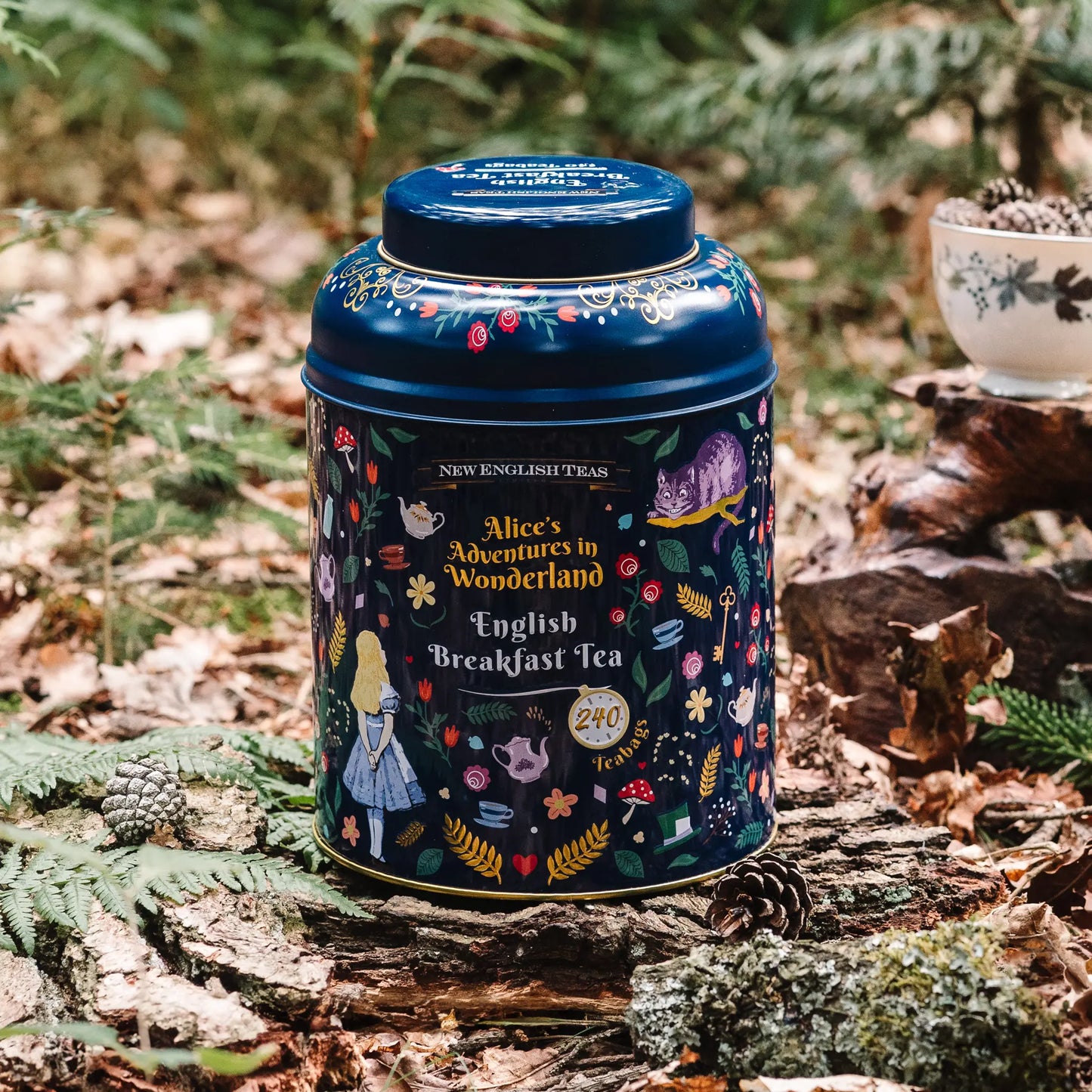 Midnight Alice In Wonderland Tea Caddy With 240 English Breakfast Teabags by New English Teas