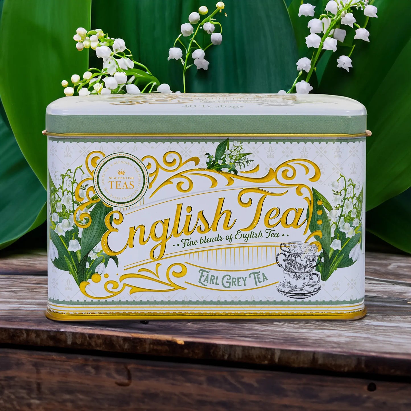 Lily of the Valley Classic Tea Tin with 40 Earl Grey Teabags - New English Teas