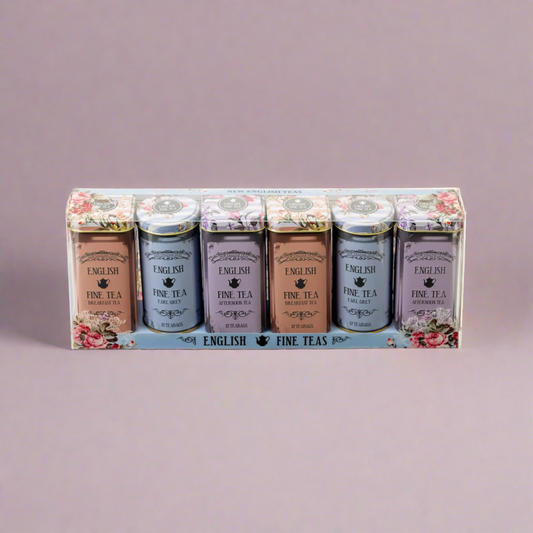 Vintage Floral Tall Tea Tin Gift Set (6pcs by New English Teas