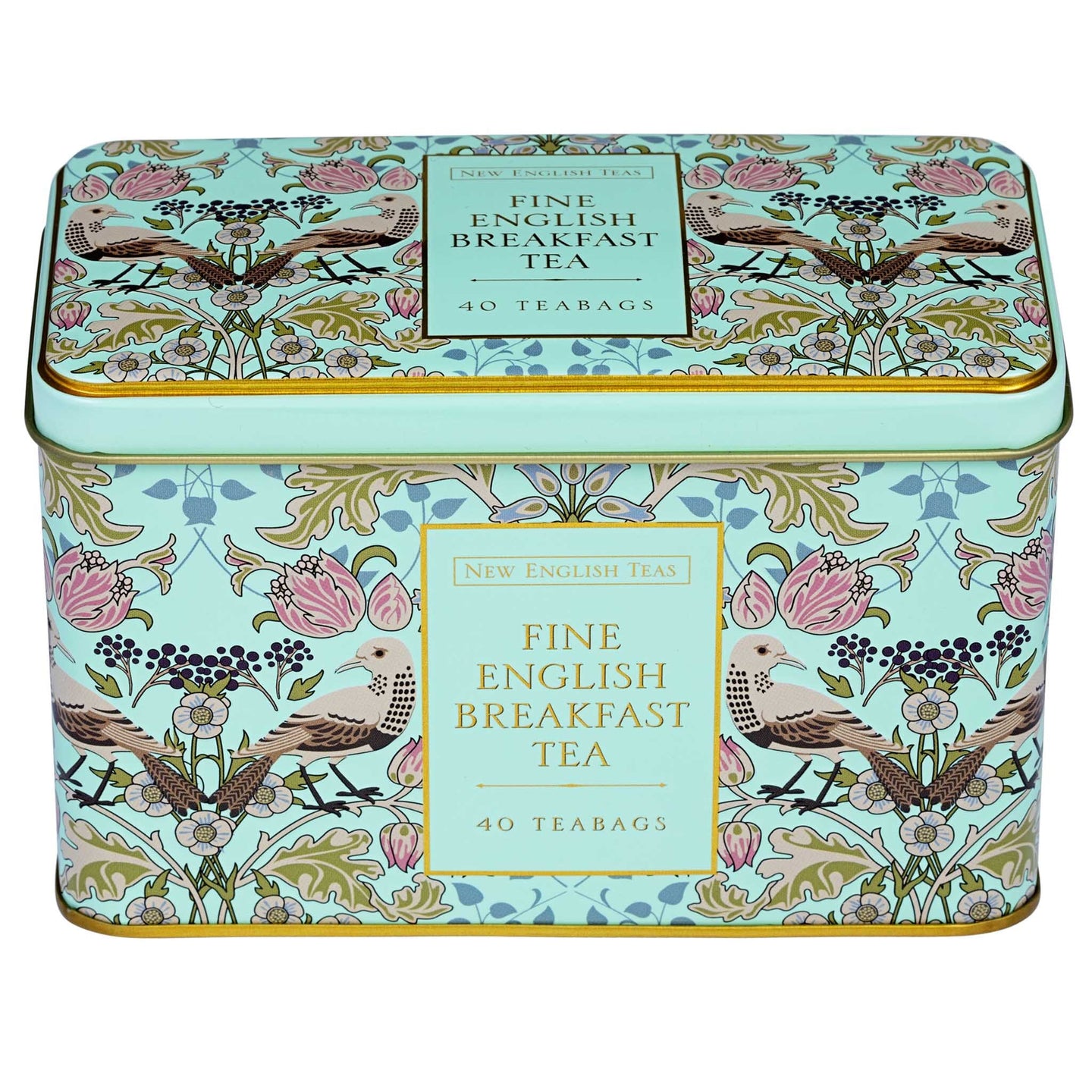 Song Thrush & Berries Tea Tin in Mint Green Tea Tins New English Teas 