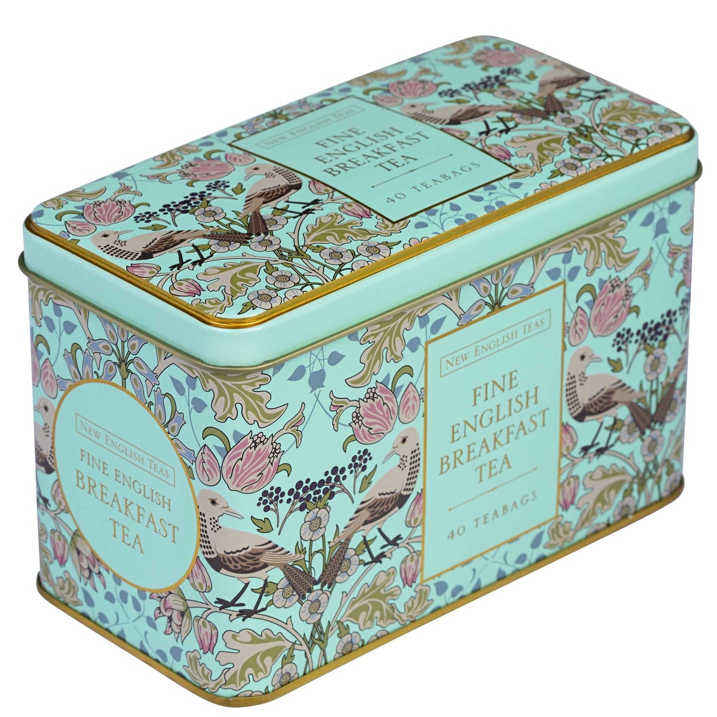 Song Thrush & Berries Tea Tin in Mint Green Tea Tins New English Teas 