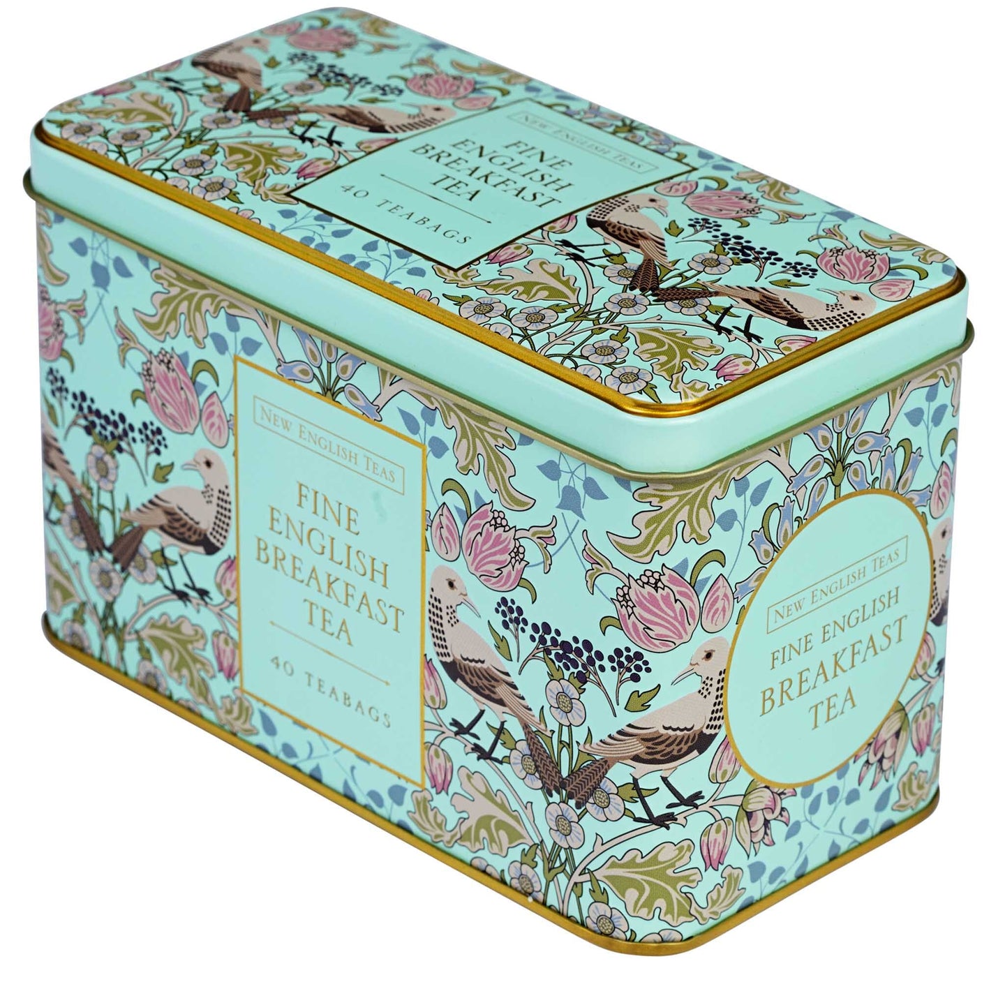 Song Thrush & Berries Tea Tin in Mint Green Tea Tins New English Teas 