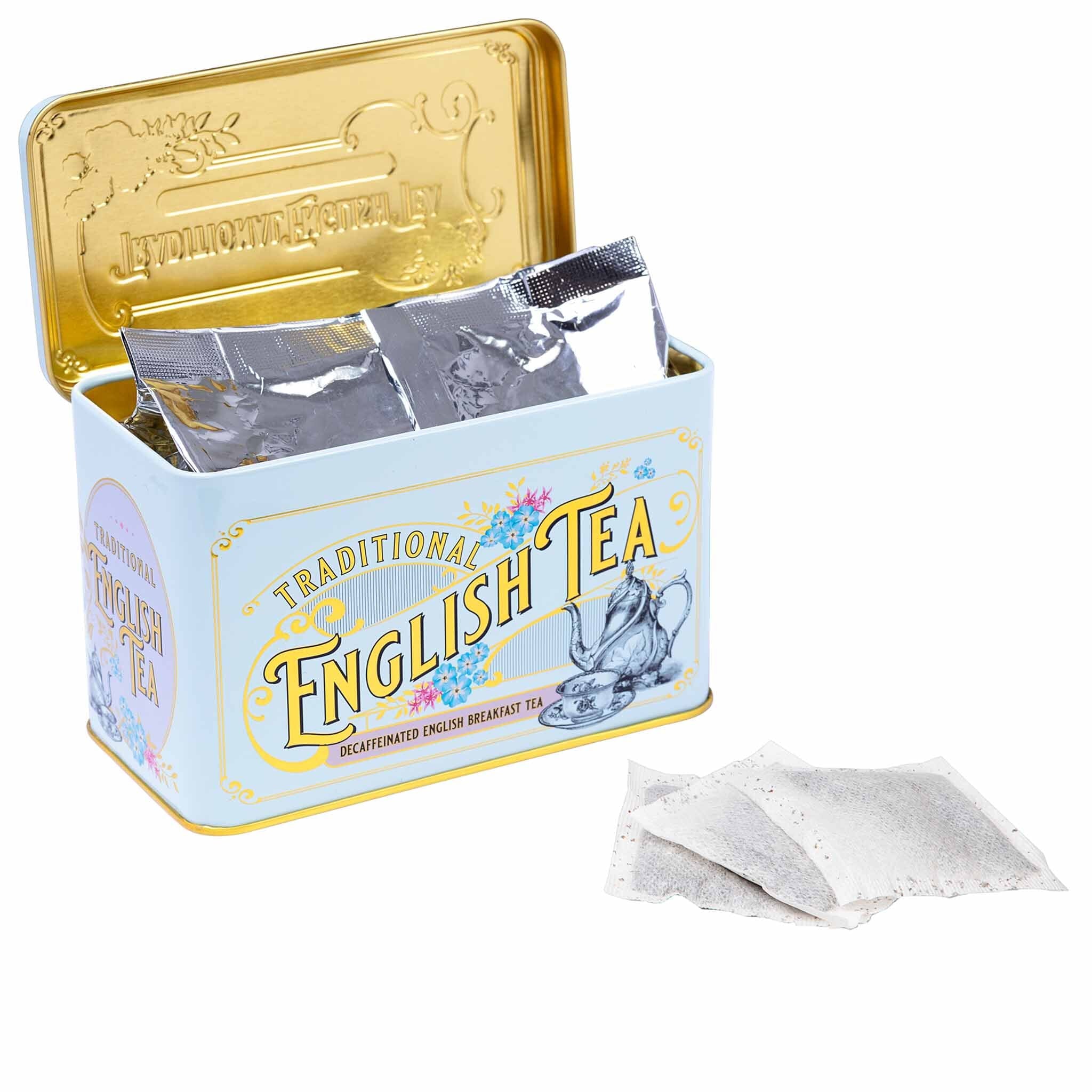 Vintage Victorian Powder-Blue Tea Caddy With 40 Decaffeinated English Breakfast Teabags Tea Tins New English Teas 