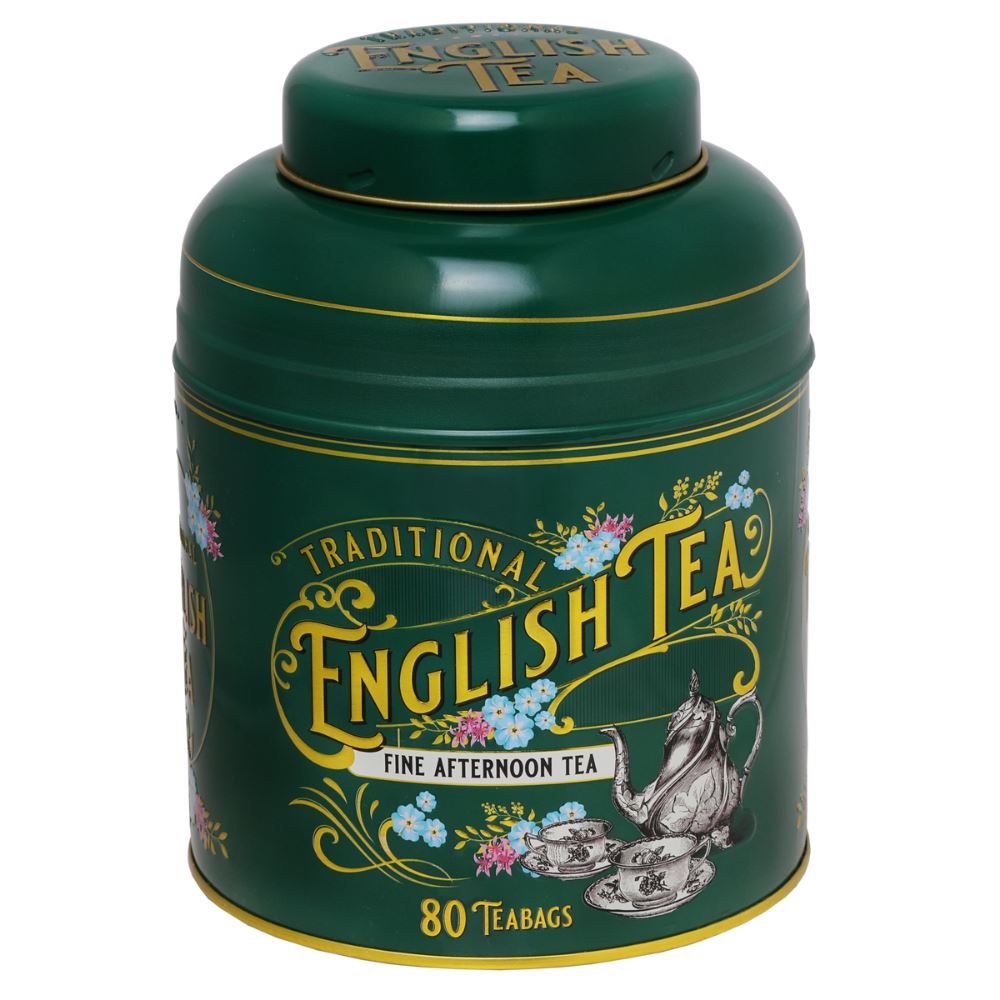 Bottle-Green Vintage Victorian Tea Caddy with 80 Afternoon Teabags Black Tea New English Teas 