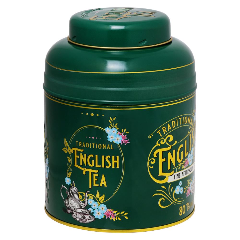 Bottle-Green Vintage Victorian Tea Caddy with 80 Afternoon Teabags Black Tea New English Teas 
