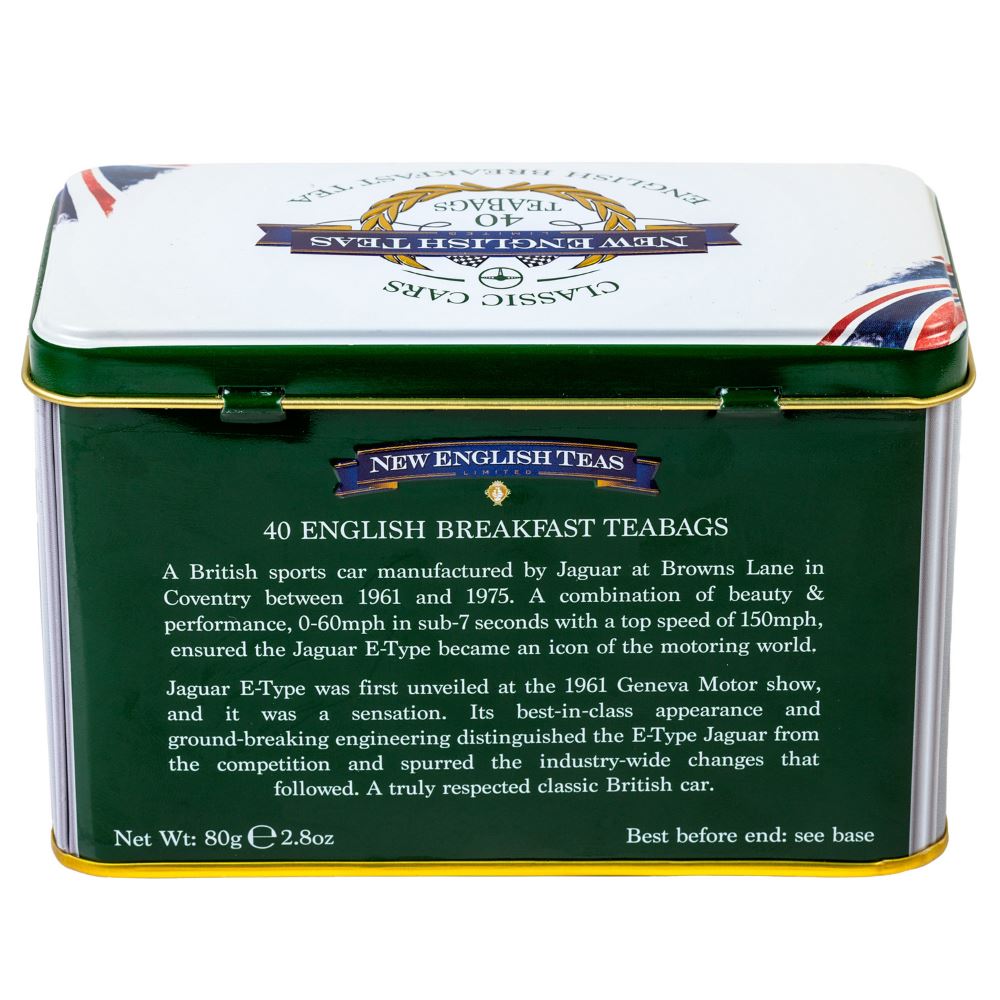 Jaguar E-Type Tea Tin with 40 English Breakfast teabags Black Tea New English Teas 