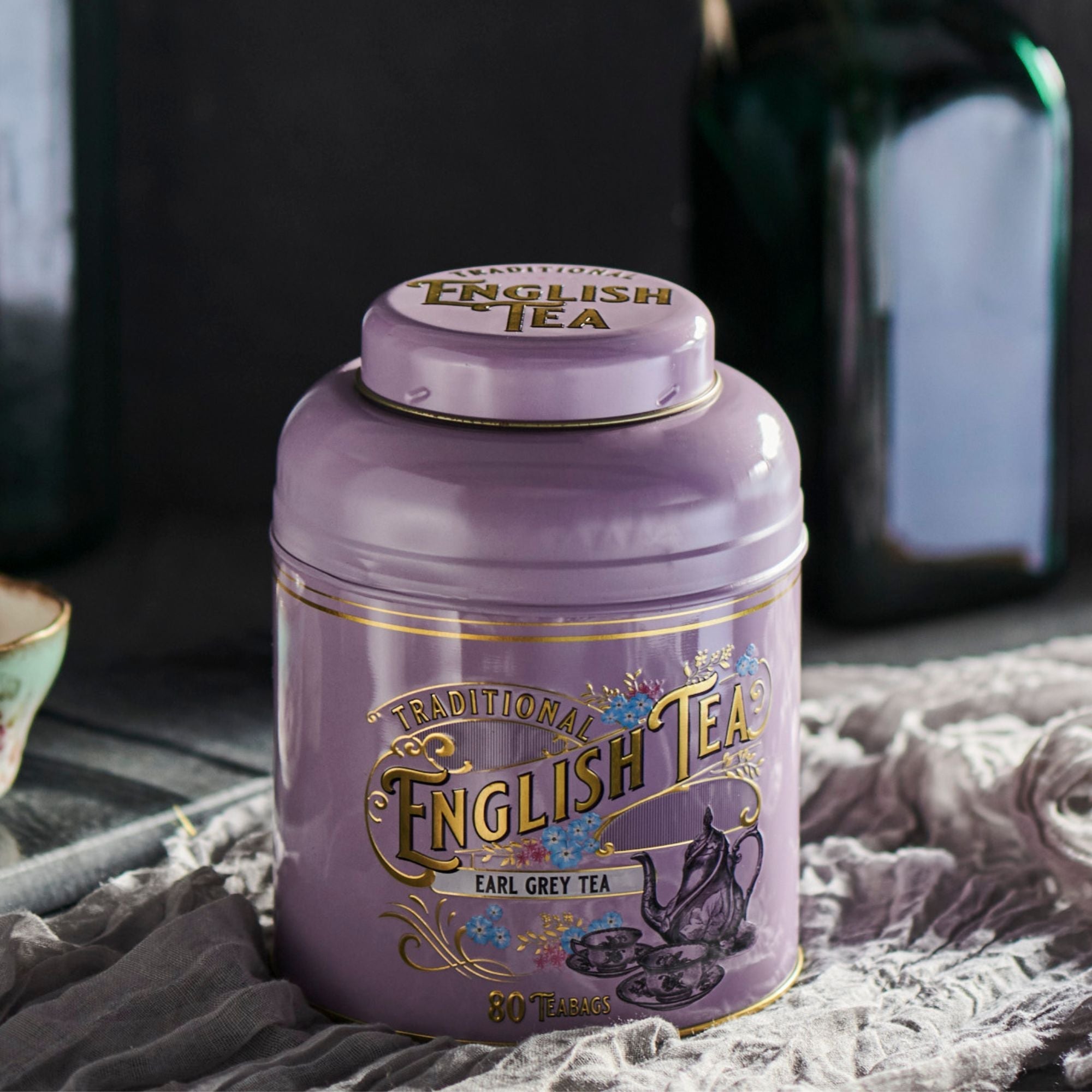 Lavender Vintage Victorian Tea Caddy with 80 Earl Grey Teabags Tea Tins New English Teas 