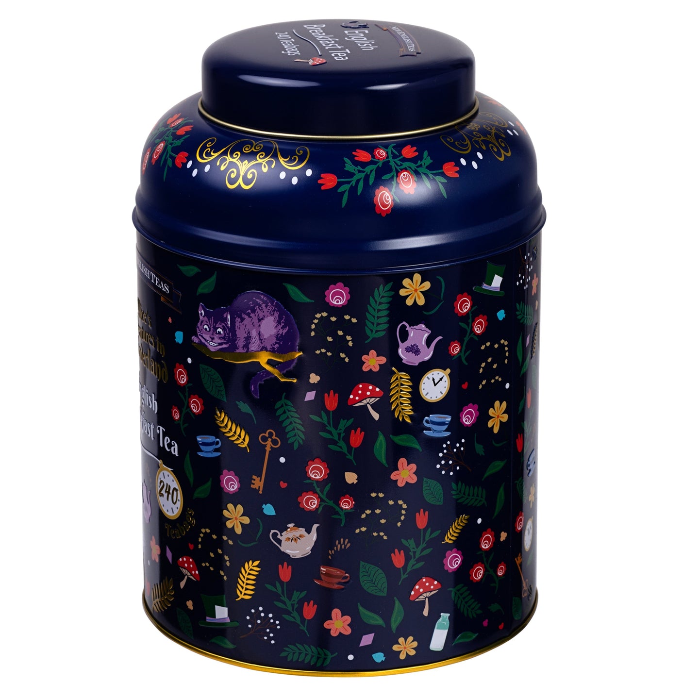 Midnight Alice in Wonderland Tea Caddy with 240 English Breakfast Teabags New English Teas 