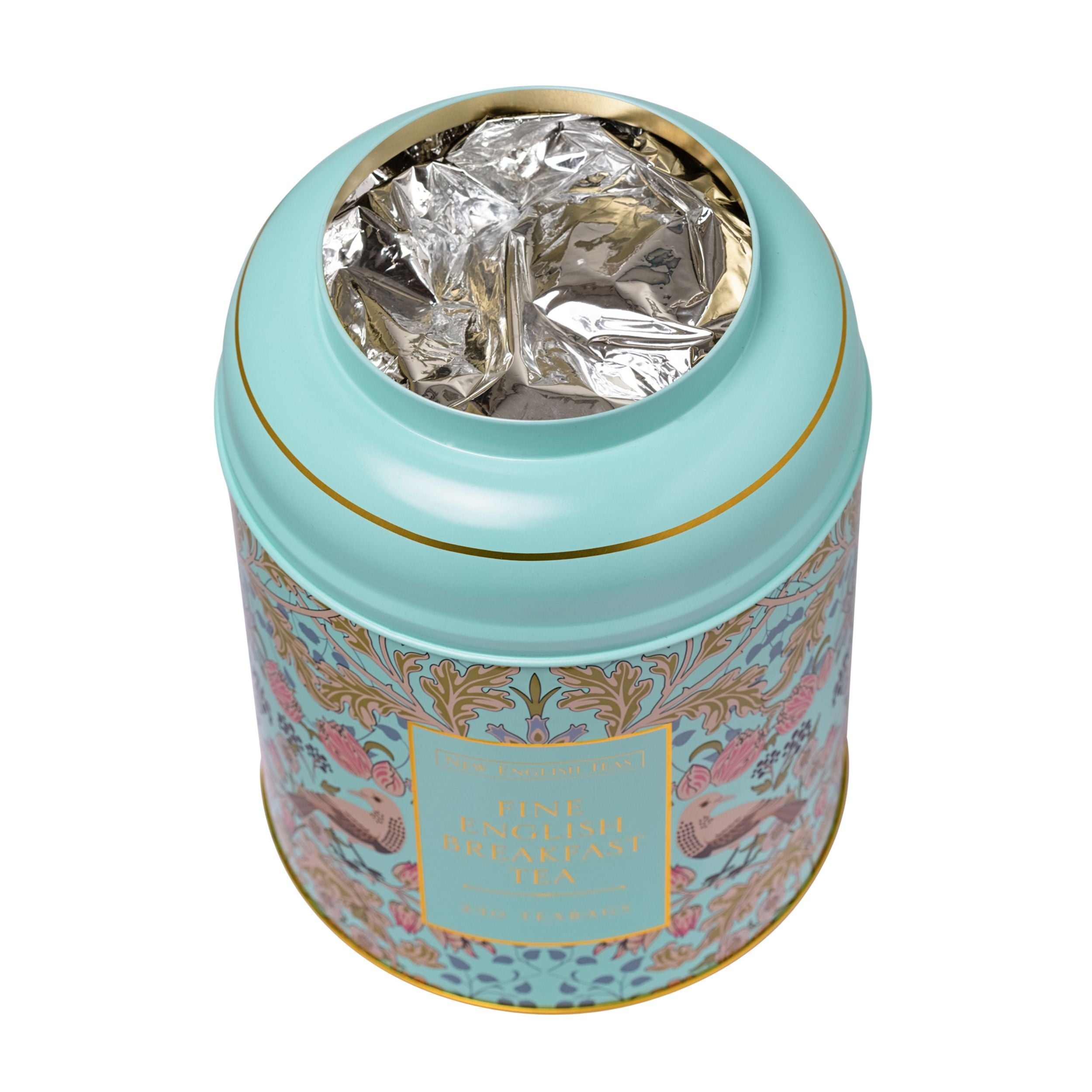 Mint Green Song Thrush & Berries Tea Caddy With 240 English Breakfast Teabags Tea Tins New English Teas 