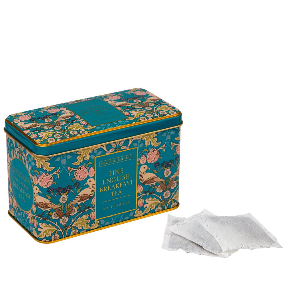 Song Thrush and Berries Tea Tin with 40 English Breakfast Teabags Black Tea New English Teas 