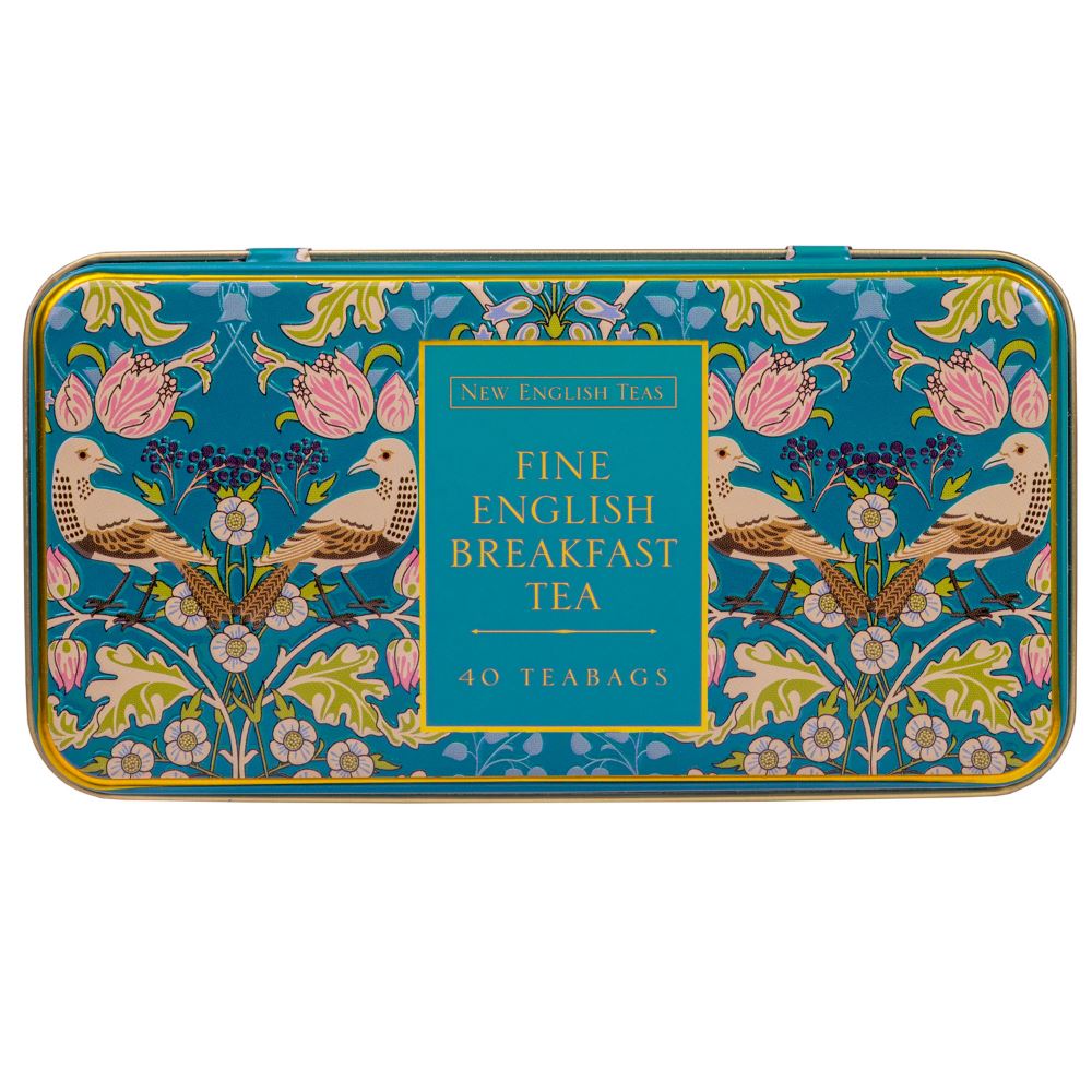 Song Thrush and Berries Tea Tin with 40 English Breakfast Teabags Black Tea New English Teas 