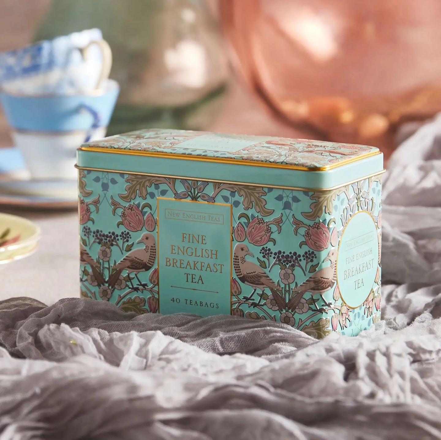 The Song Thrush Tea Tin in Mint Green Tea Tins New English Teas 