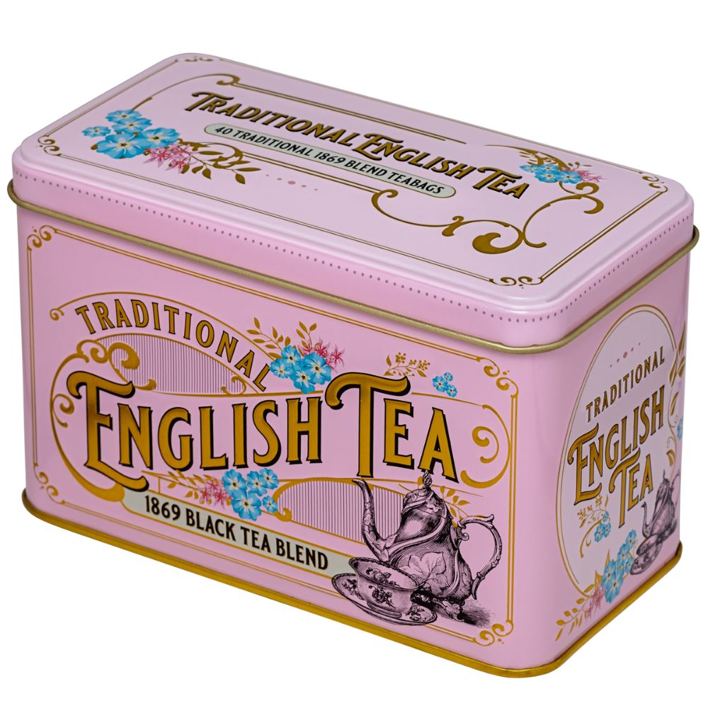 Vintage Victorian Rose-Pink Tea Tin with 40 1869 Blend Teabags Black Tea New English Teas 